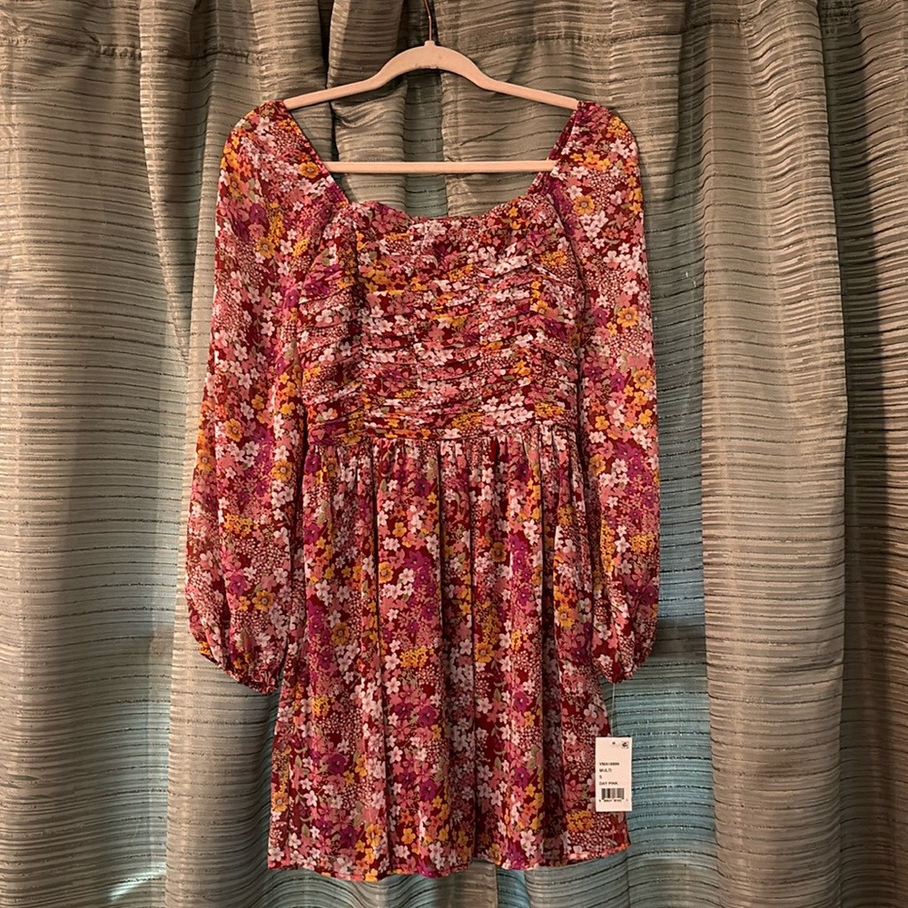 Floral Long Sleeve Dress. ‘Crystal Doll.’ Size: S. Color: Day Pink Multi.